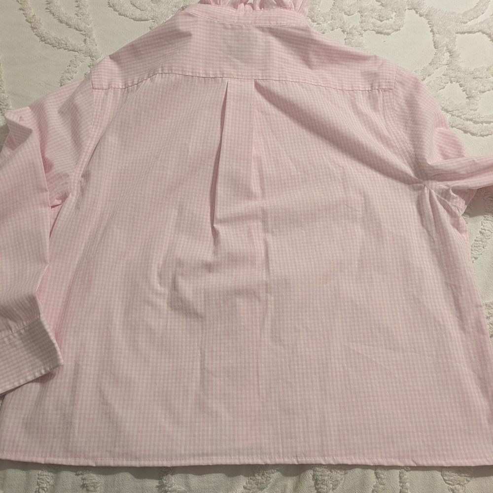 croft & barrow Upcycled Man's Pink Gingham Ruffle Collar Button-Down Shirt - Picture 4 of 4